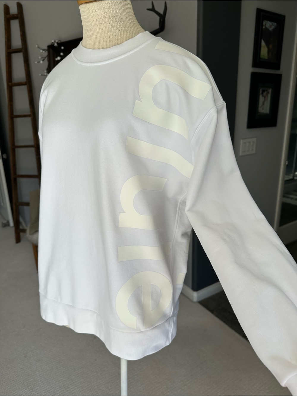 Lululemon white on white logo sweatshirt, size medium